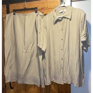 Giorgio Fiorlini Linen Blend Shirt And Wrap  Skirt Light Brown 24W  Detailed Hem